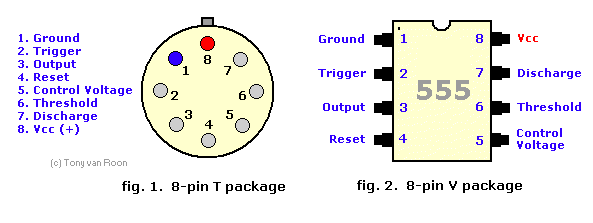 Fig. 1&2, 555 pin-out